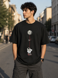 Hang In There Moon Graphic Oversized Black T-Shirt for Men