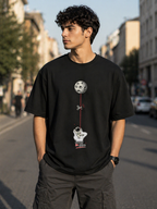 Hang In There Moon Graphic Oversized Black T-Shirt for Men