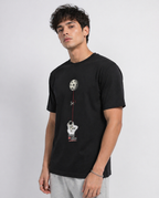 Hang In There Moon Graphic Oversized Black T-Shirt for Men
