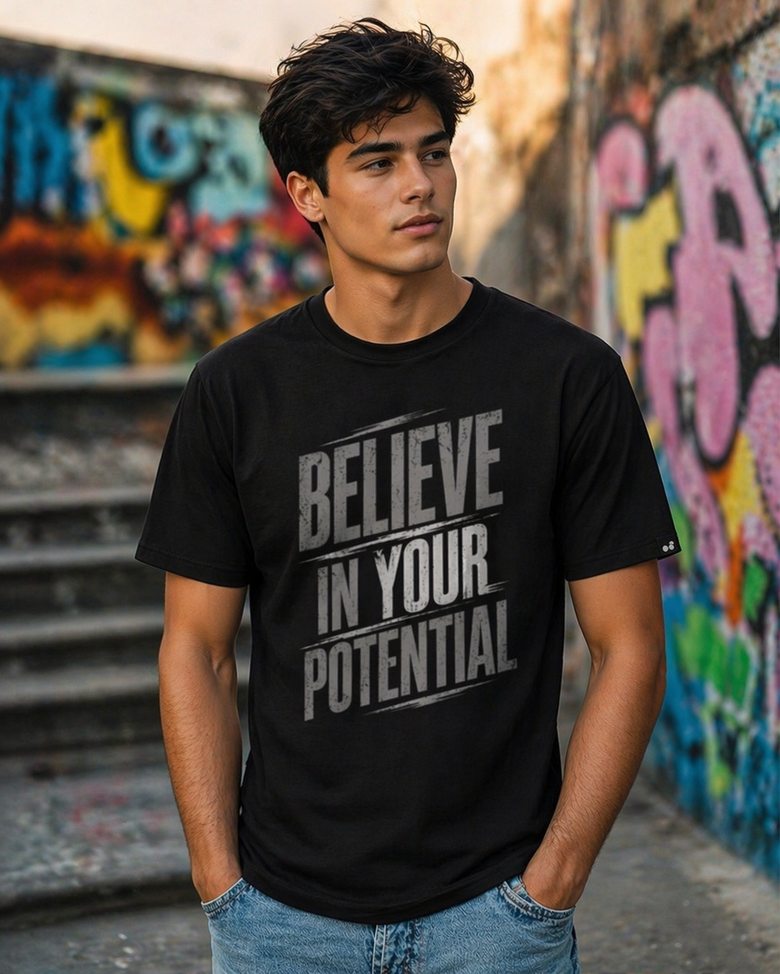Believe In Your Potential Black Regular Fit T-Shirt | Motivational Graphic Tee