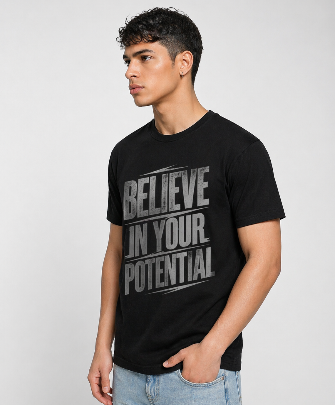 Believe In Your Potential Black Regular Fit T-Shirt | Motivational Graphic Tee
