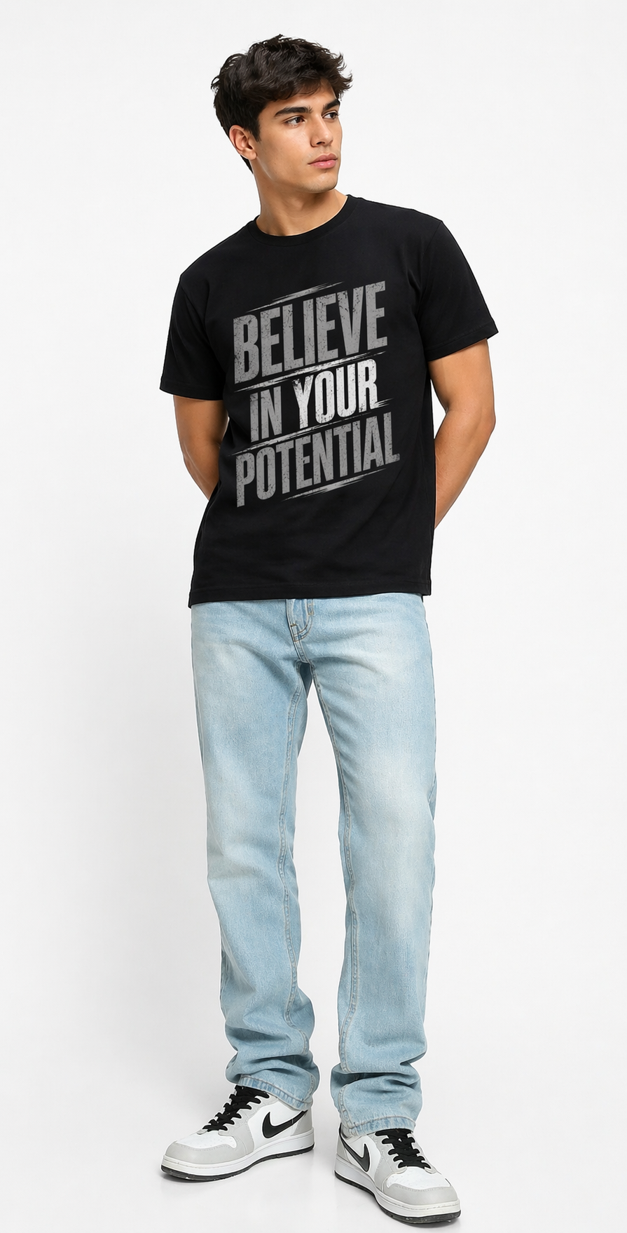 Believe In Your Potential Black Regular Fit T-Shirt | Motivational Graphic Tee