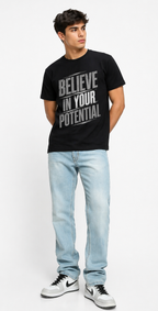 Believe In Your Potential Black Regular Fit T-Shirt | Motivational Graphic Tee
