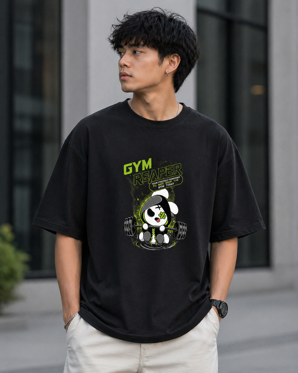 Gym Reaper Oversized Black Graphic T-Shirt for Men | Streetwear Gym Edition