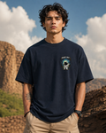 Peace Out Astronaut Oversized T-Shirt for Men | Navy Blue Graphic Streetwear Tee