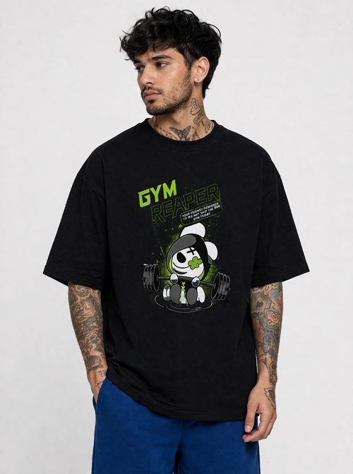 Gym Reaper Oversized Black Graphic T-Shirt for Men | Streetwear Gym Edition
