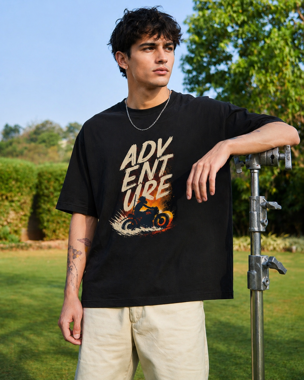 Adventure Bike Print Oversized Cotton Tee