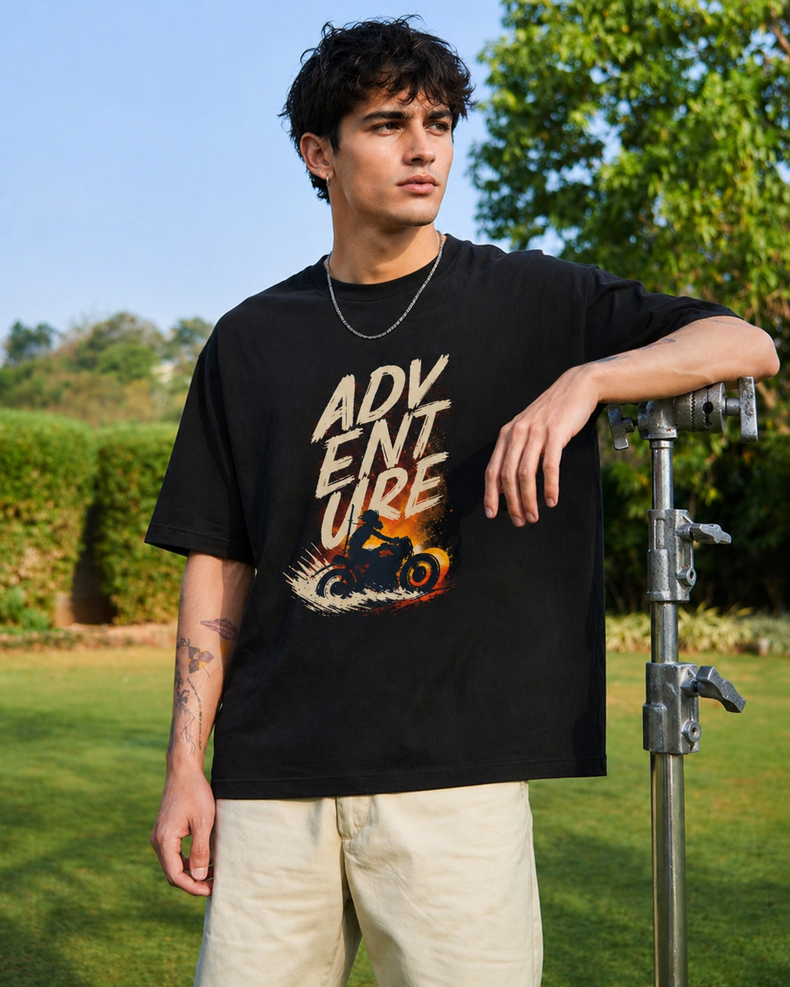 Adventure Bike Print Oversized Cotton Tee