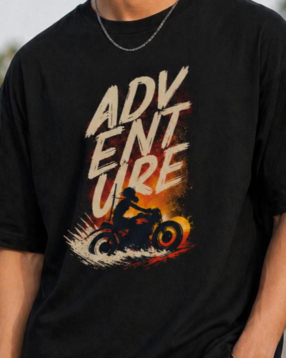 Adventure Bike Print Oversized Cotton Tee