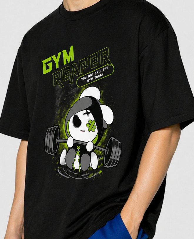 Gym Reaper Oversized Black Graphic T-Shirt for Men | Streetwear Gym Edition