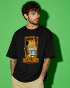 I'm Just A Chill Guy Oversized Graphic T-Shirt for Men | Black Relaxed Streetwear Tee