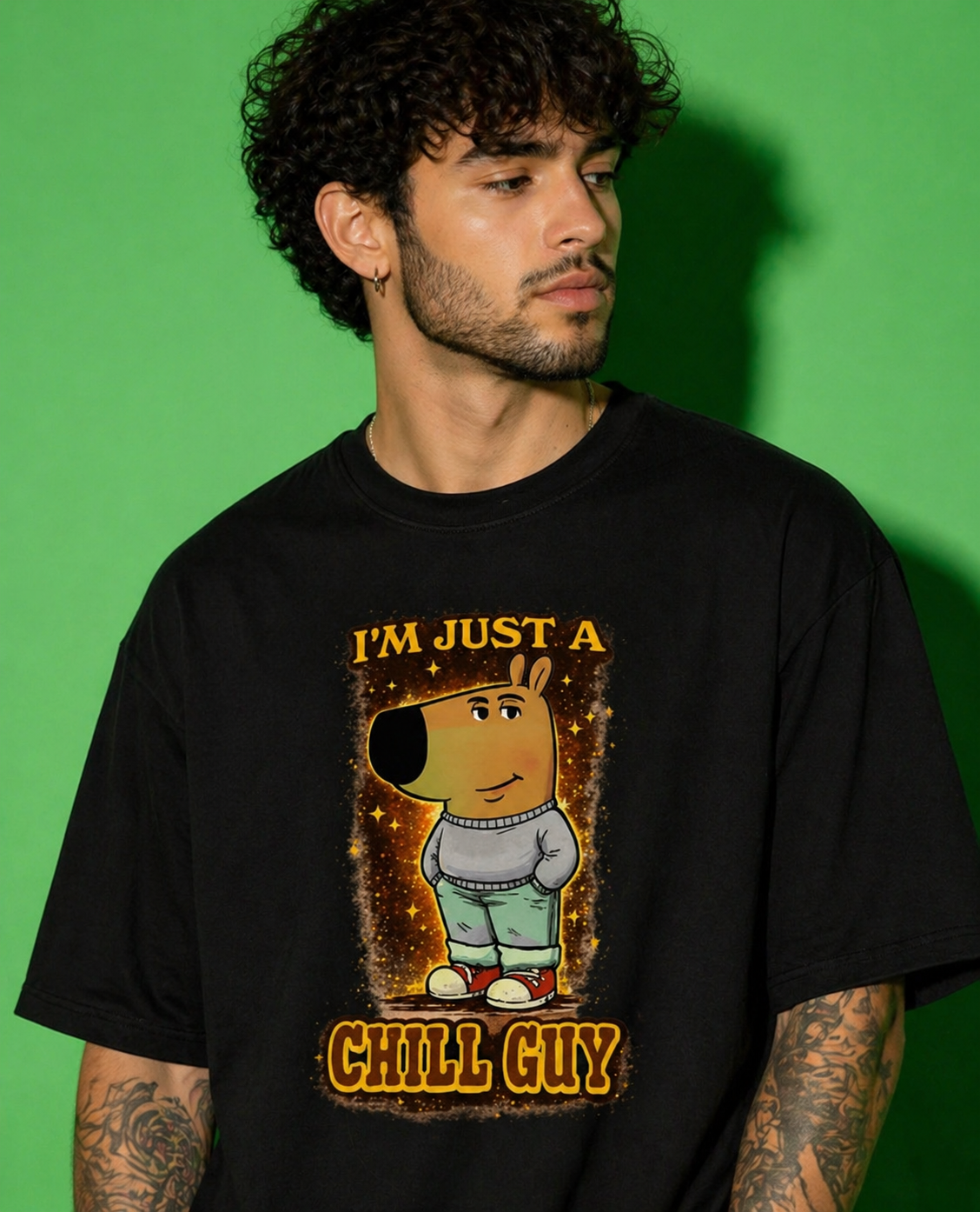 I'm Just A Chill Guy Oversized Graphic T-Shirt for Men | Black Relaxed Streetwear Tee