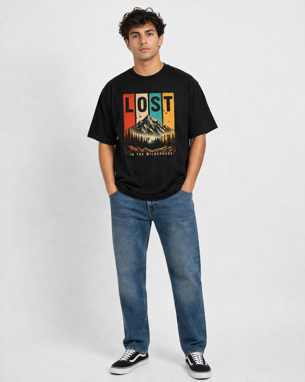 “Lost in the Wilderness Oversized T-Shirt – Vintage Mountain Graphic Streetwear”