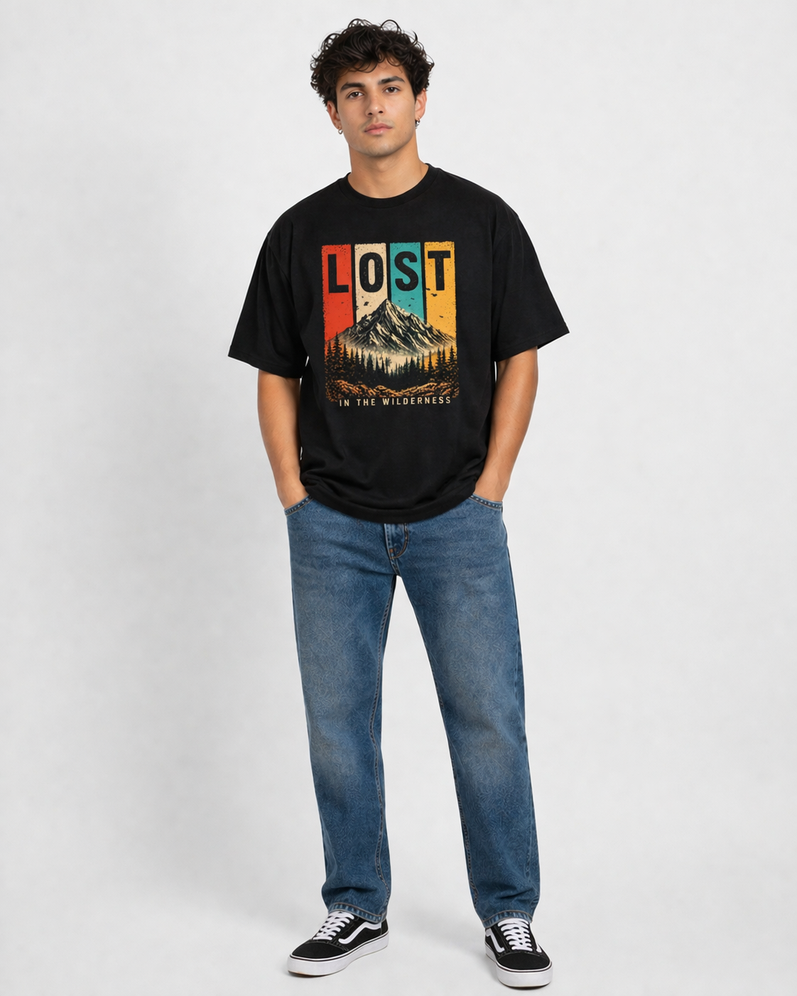 “Lost in the Wilderness Oversized T-Shirt – Vintage Mountain Graphic Streetwear”