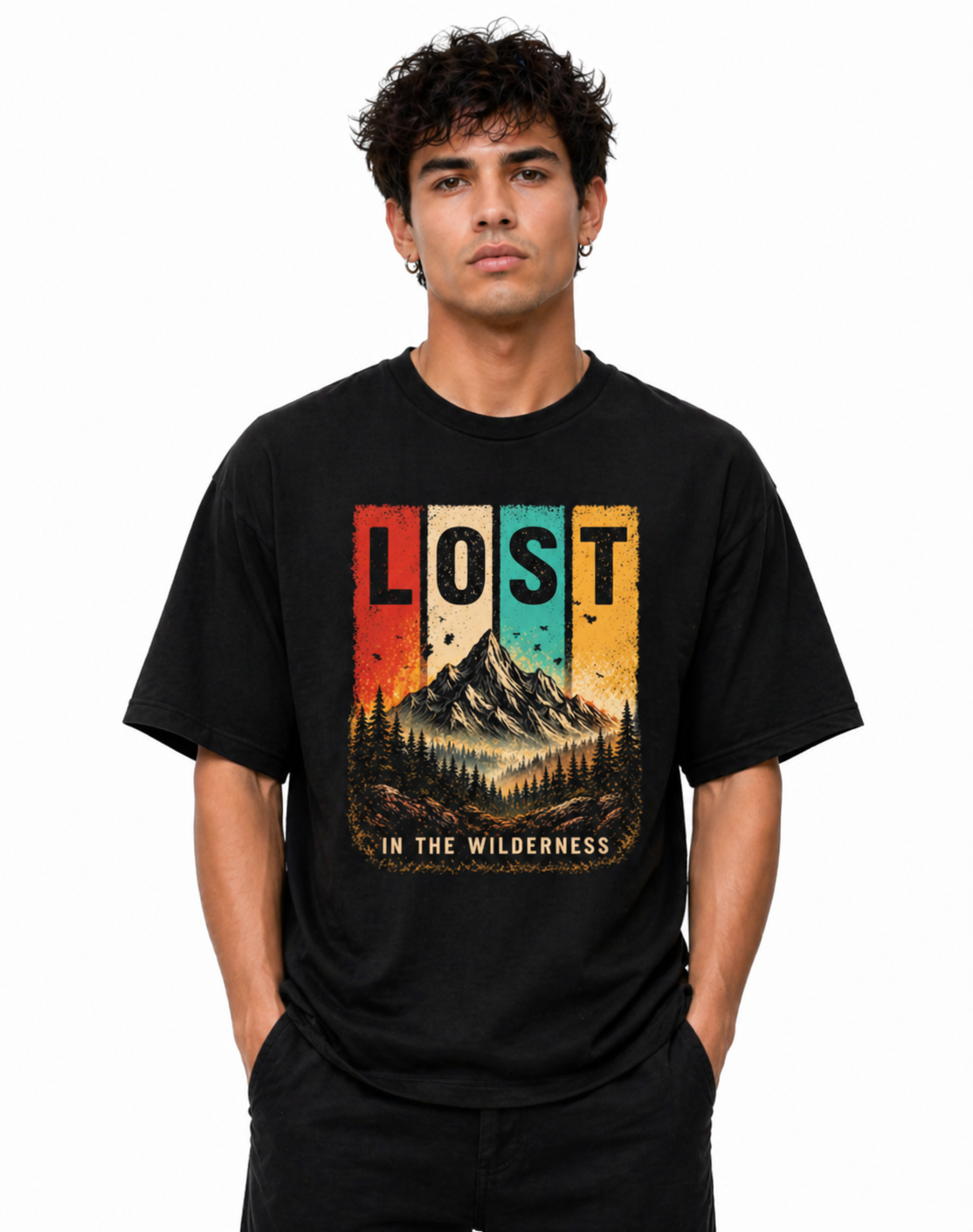 “Lost in the Wilderness Oversized T-Shirt – Vintage Mountain Graphic Streetwear”