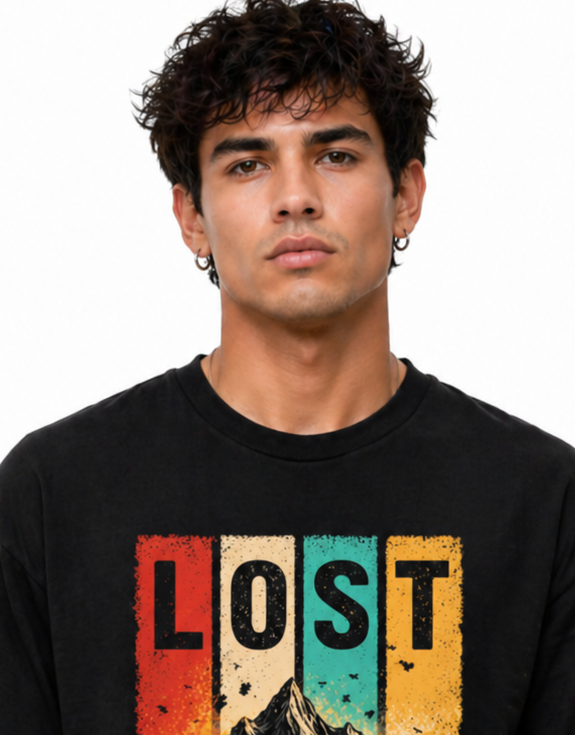 “Lost in the Wilderness Oversized T-Shirt – Vintage Mountain Graphic Streetwear”