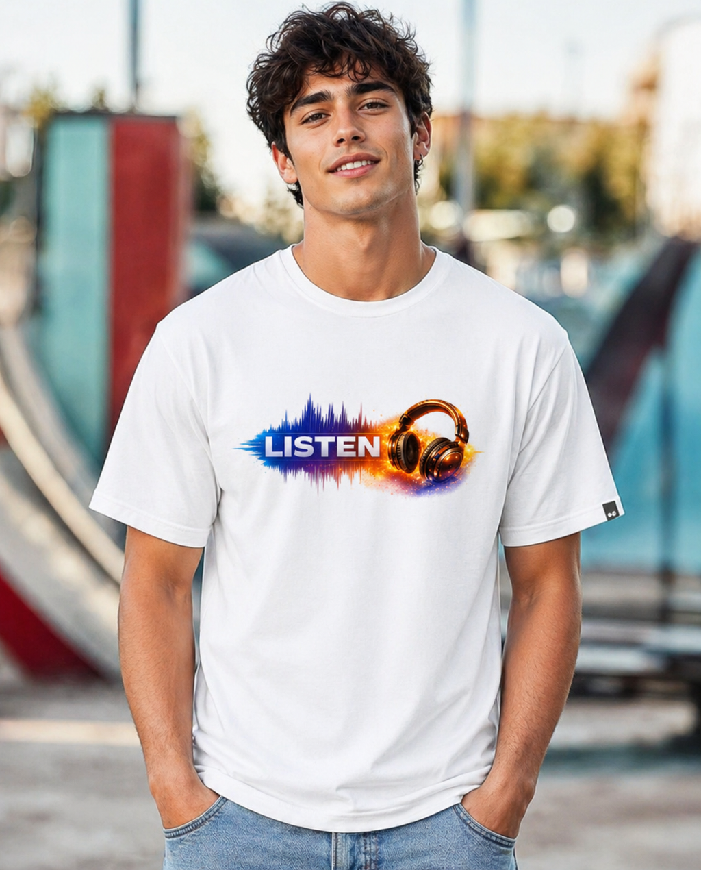 “LISTEN Soundwave Headphone Graphic T-Shirt – Minimal Music Streetwear (Oversized Fit)”