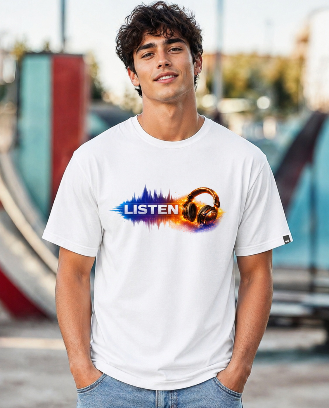 “LISTEN Soundwave Headphone Graphic T-Shirt – Minimal Music Streetwear (Oversized Fit)”