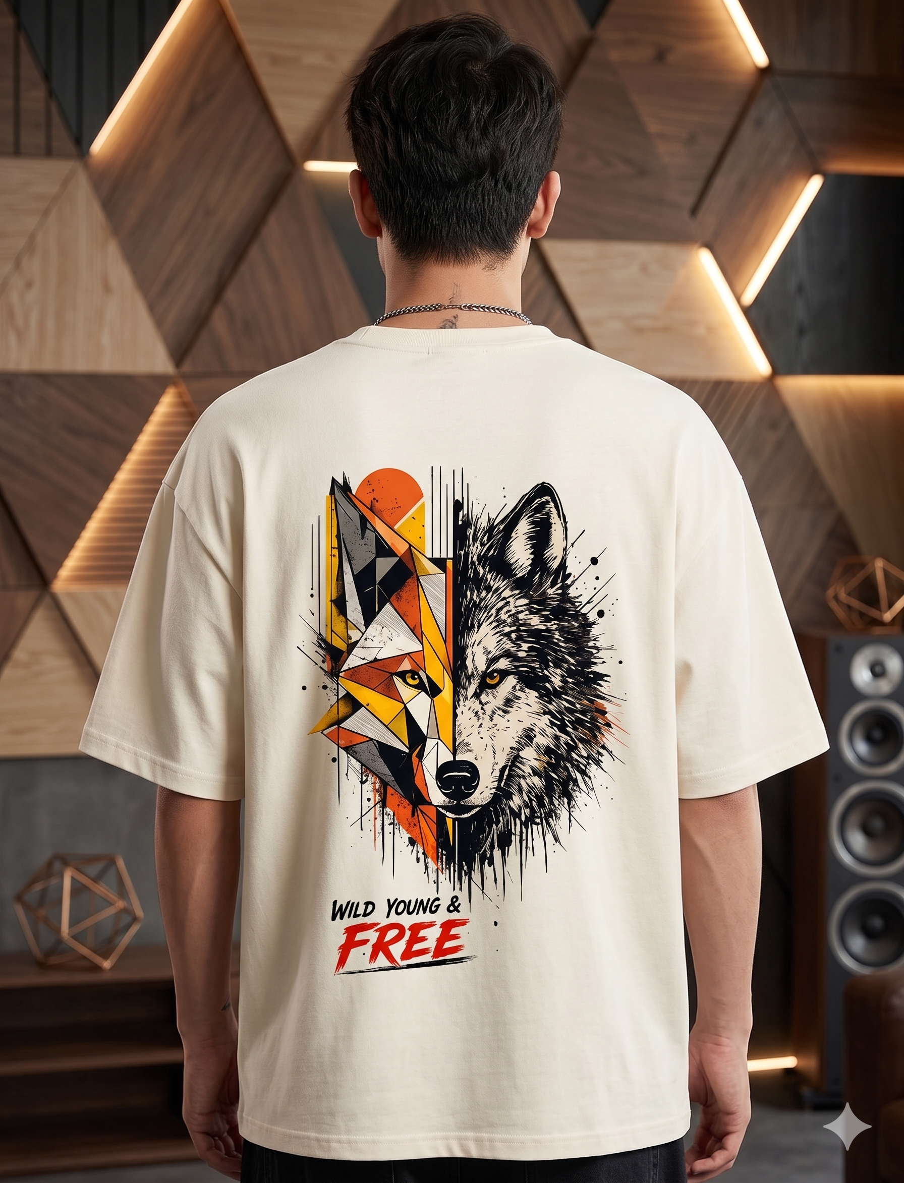Wild Young & Free Oversized Off-White Back Print T-Shirt | Premium 240 GSM Cotton