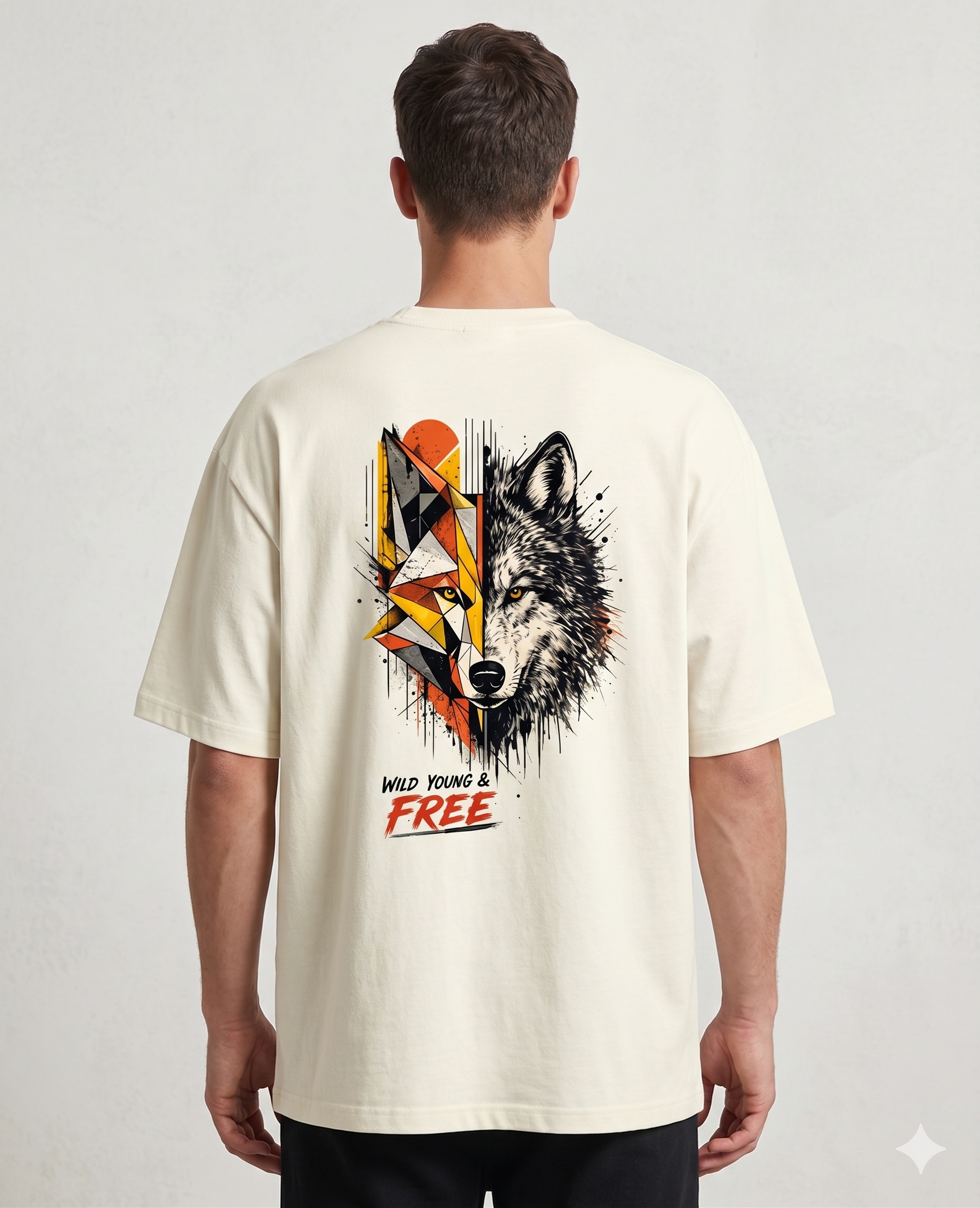 Wild Young & Free Oversized Off-White Back Print T-Shirt | Premium 240 GSM Cotton