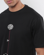 Hang In There Moon Graphic Oversized Black T-Shirt for Men